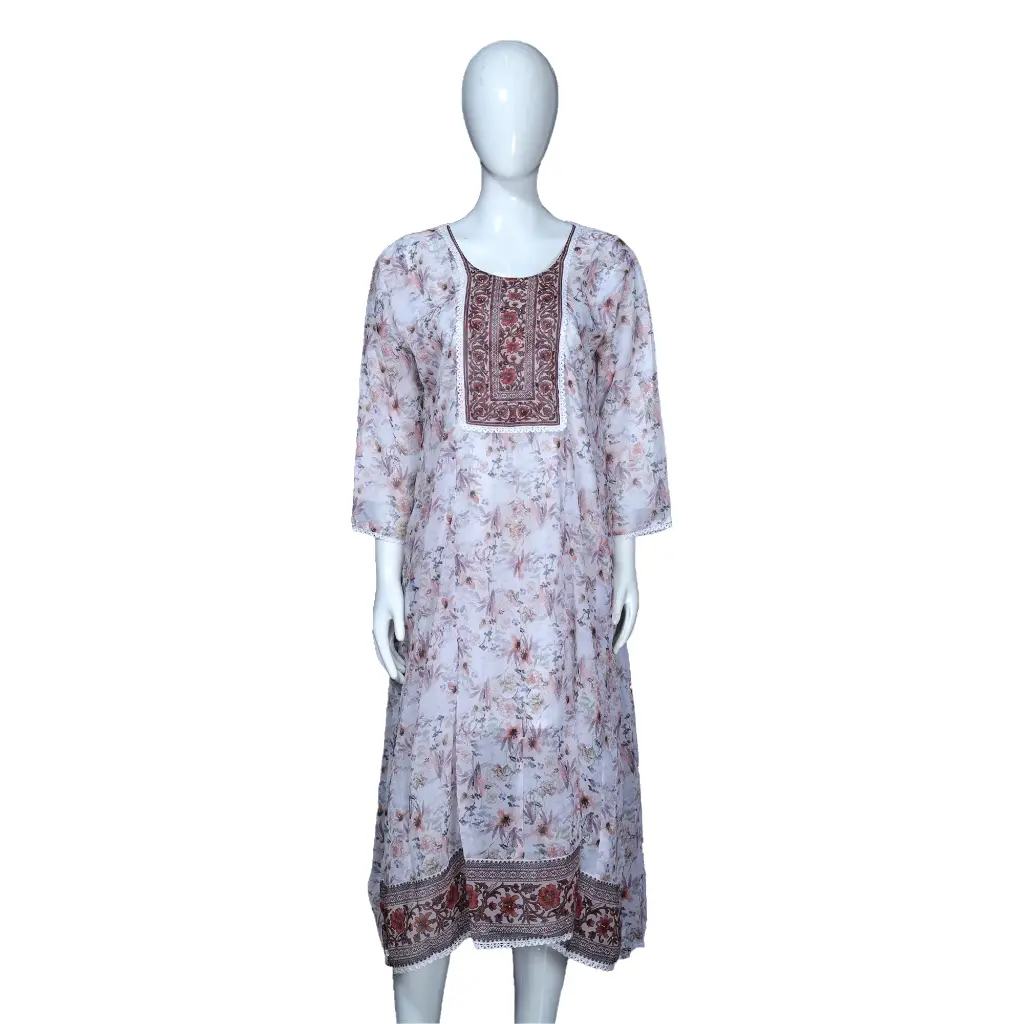 Women Gown Dress White Printed