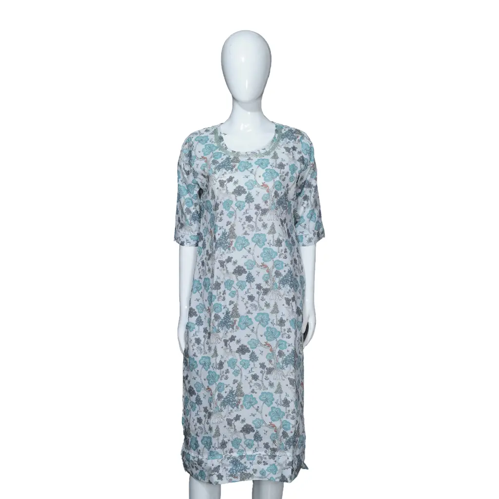 Women Cotton Straight Kurta Green White