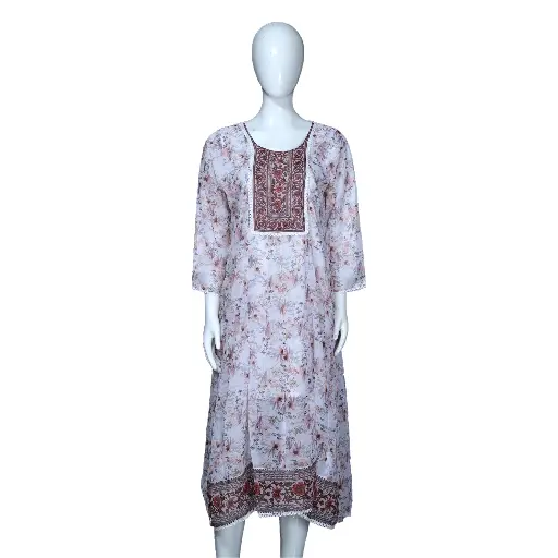 Women Gown Dress White Printed